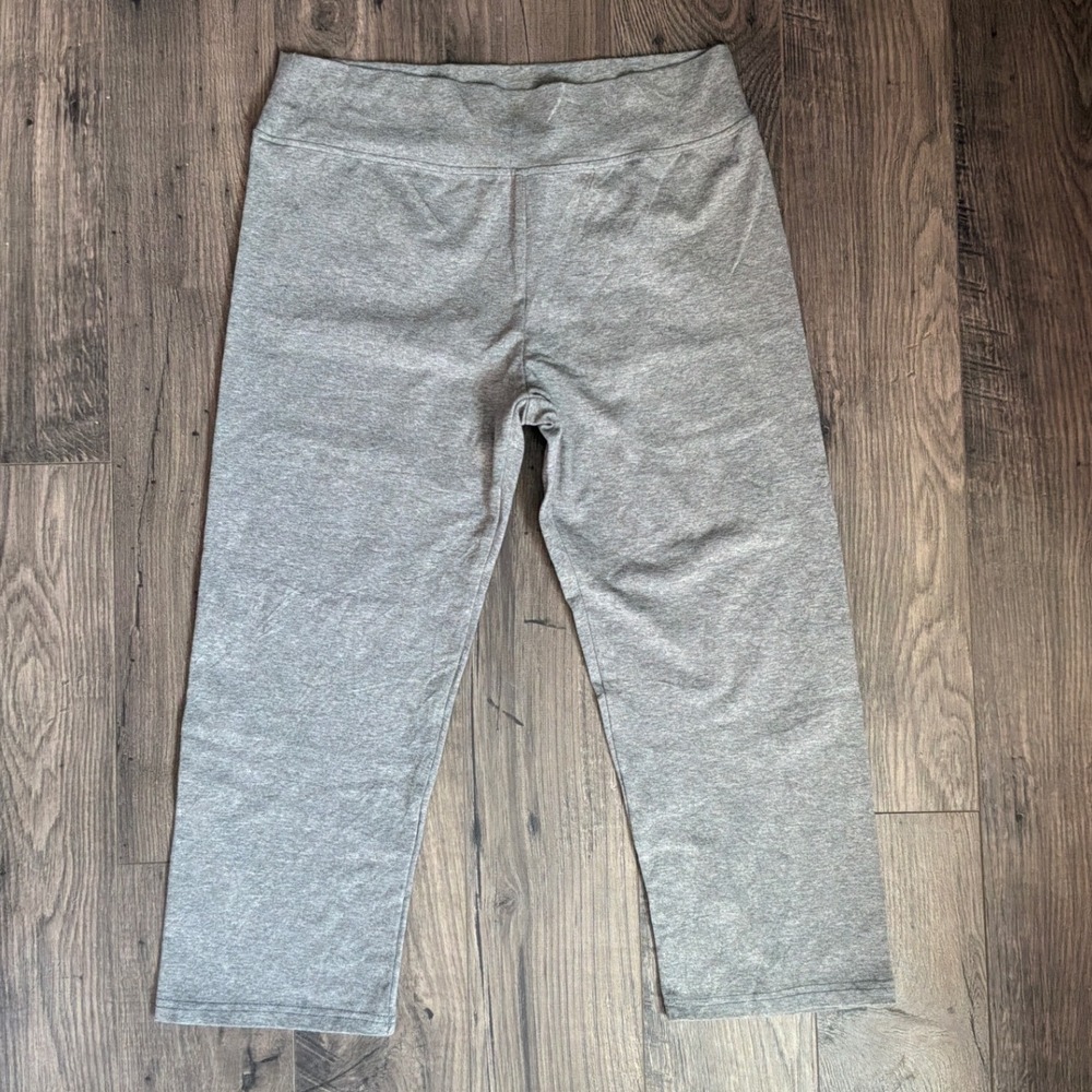 ABUSA Womens XL Heather Gray Cropped Leggings Capri Yoga Pants Cotton Stretch